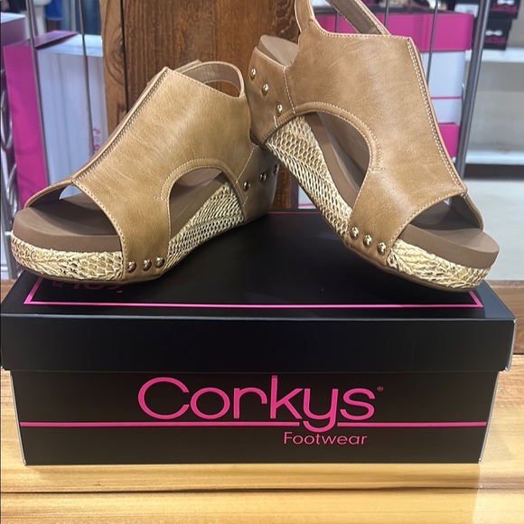 NWT Corkys Volta II Caramel Combo Wedge Heel - Picture 1 of 4
